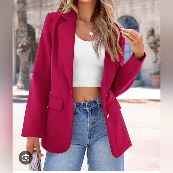 PrettyGarden Jackets & Blazers - Business Casual Long Sleeve Lapel Open Front Jacket With 2 Pockets